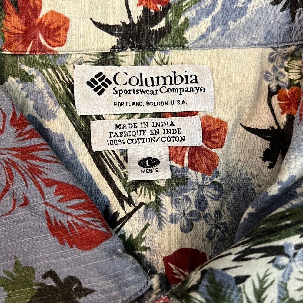 Vintage Columbia Shirt Mens Large All Over‎ Print Floral Hawaiian Style Blue 90s - Picture 6 of 8